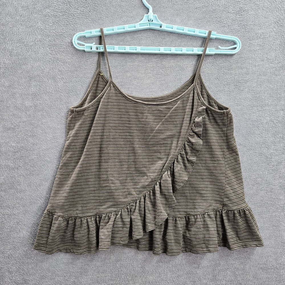 Anthropologie Women Tank Top M Green Striped Ruffle Scoop Neck Morena‎ Peplum